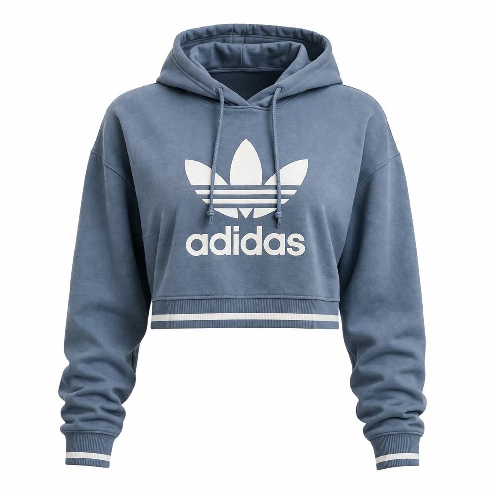Adidas Womens Cropped Hoodie Blue Trefoil Logo XS Casual